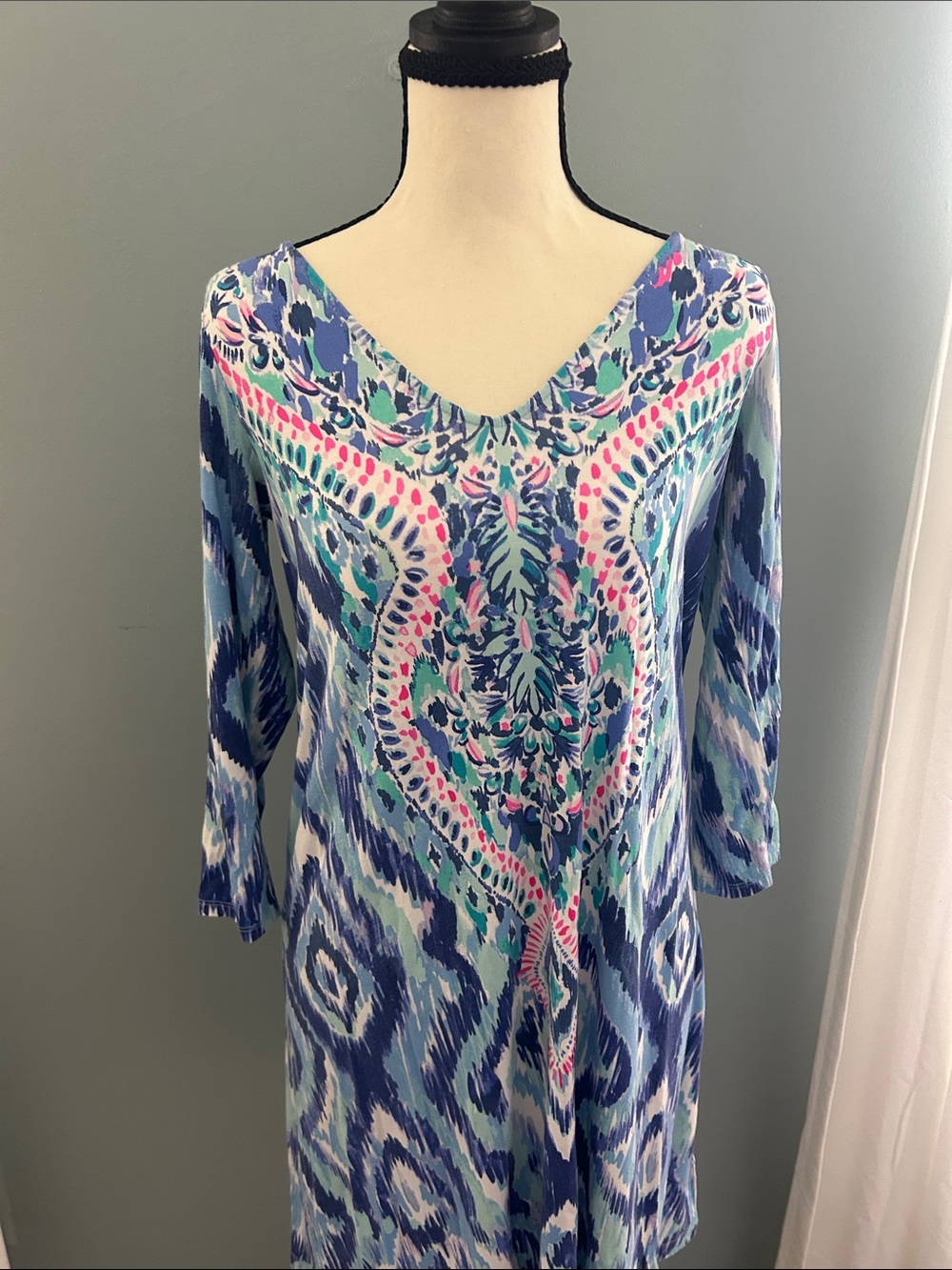 Lilly Pulitzer Blue Multi V-Neck Midi Dress